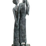 Abstrakte Bronzefigur - Familie mit Künstlesignatur auf Marmor Handgefertigt