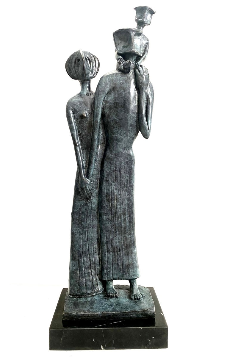 01-Bronzefigur_Moderne_Kunst_Familiy Abstrakte Bronzefigur - Familie mit Künstlesignatur auf Marmor Handgefertigt – Bild 1
