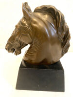 Tierfigur- Bronzeskulptur- Bronze Pferd Büste  auf Marmorsockel – Bild 2