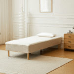 Boxspringbett in Beige 90x200 cm mit 4 cm PU-Schaum Topper, exkl. Bettbeine