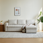 Sinus Schlafsofa mit Chaiselongue und Stauraum in beige, Rechts Und Links Wendbar – Bild 2