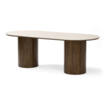Enzo ovaler Esstisch mit Steinplatte in Beige und Lattenrost in Räuchereiche 220x100x76 cm – Bild 9