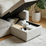 Sinus Schlafsofa mit Chaiselongue und Stauraum in beige, Rechts Und Links Wendbar – Bild 3