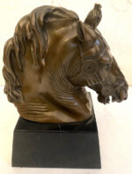 Tierfigur- Bronzeskulptur- Bronze Pferd Büste  auf Marmorsockel – Bild 4