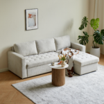 Sinus Schlafsofa mit Chaiselongue und Stauraum in beige, Rechts Und Links Wendbar – Bild 5