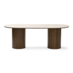 Enzo ovaler Esstisch mit Steinplatte in Beige und Lattenrost in Räuchereiche 220x100x76 cm