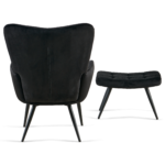 Allison Sessel mit Hocker - schwarzer Velours – Bild 3