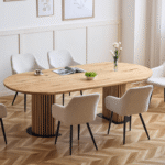 Matteo - Dielentisch mit Lattenrost aus geölter/natürlicher massiver Eiche 300x120x77 cm – Bild 2