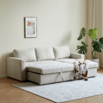 Sinus Schlafsofa mit Chaiselongue und Stauraum in beige, Rechts Und Links Wendbar – Bild 4