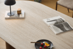 Enzo ovaler Esstisch mit Steinplatte in Beige und Lattenrost in Räuchereiche 220x100x76 cm – Bild 3