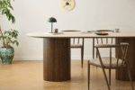 Enzo ovaler Esstisch mit Steinplatte in Beige und Lattenrost in Räuchereiche 220x100x76 cm – Bild 6