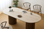 Enzo ovaler Esstisch mit Steinplatte in Beige und Lattenrost in Räuchereiche 220x100x76 cm – Bild 8