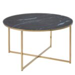 Alisma Couchtisch in schwarzer Marmoroptik mit goldenen Chrombeinen Ø80 cm
