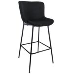 Adena Barhocker mit Rückenlehne - Schwarz, Samt 65 cm