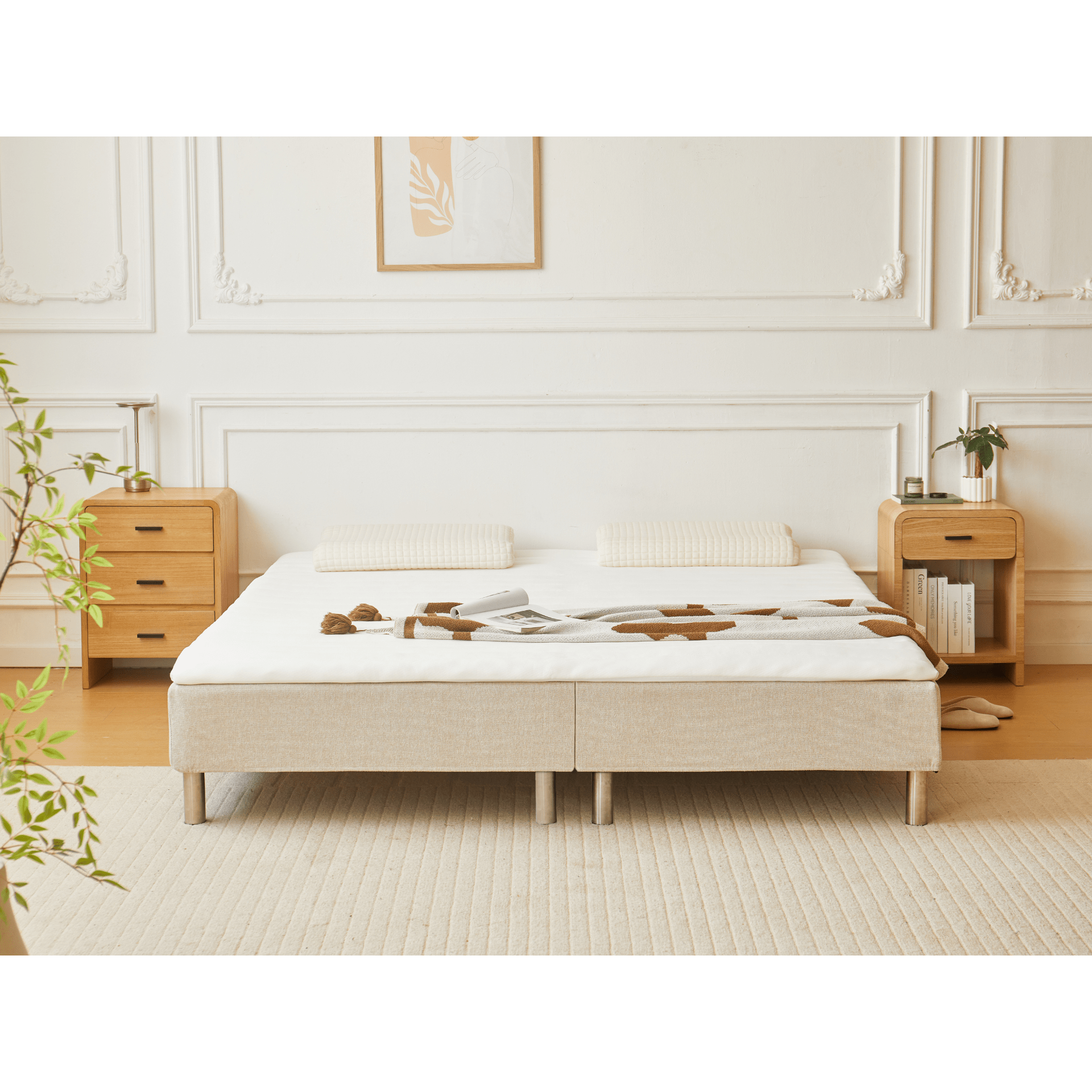 Boxmadras_PU180_1 Boxspringbett in Beige 180x200 cm mit 4 cm PU-Schaum Topper, exkl. Bettbeine – Bild 1