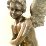 Amor Engel Skulptur Bronzefigur signiert Moreau auf Marmorsockel