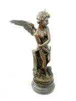 Amor Engel Skulptur Bronzefigur signiert Moreau auf Marmorsockel – Bild 3