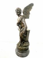 Amor Engel Skulptur Bronzefigur signiert Moreau auf Marmorsockel – Bild 9