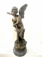 Amor Engel Skulptur Bronzefigur signiert Moreau auf Marmorsockel – Bild 8