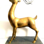 Bronze Hirsch mit Silbergeweih auf Marmorsockel signiert Milo