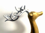 Bronze Hirsch mit Silbergeweih auf Marmorsockel signiert Milo – Bild 5