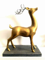 Bronze Hirsch mit Silbergeweih auf Marmorsockel signiert Milo – Bild 2