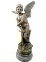 Amor Engel Skulptur Bronzefigur signiert Moreau auf Marmorsockel – Bild 12