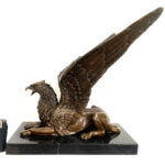 Prunkvoller Sitzender Bronze Greif auf Marmorplatte Handgefertigt