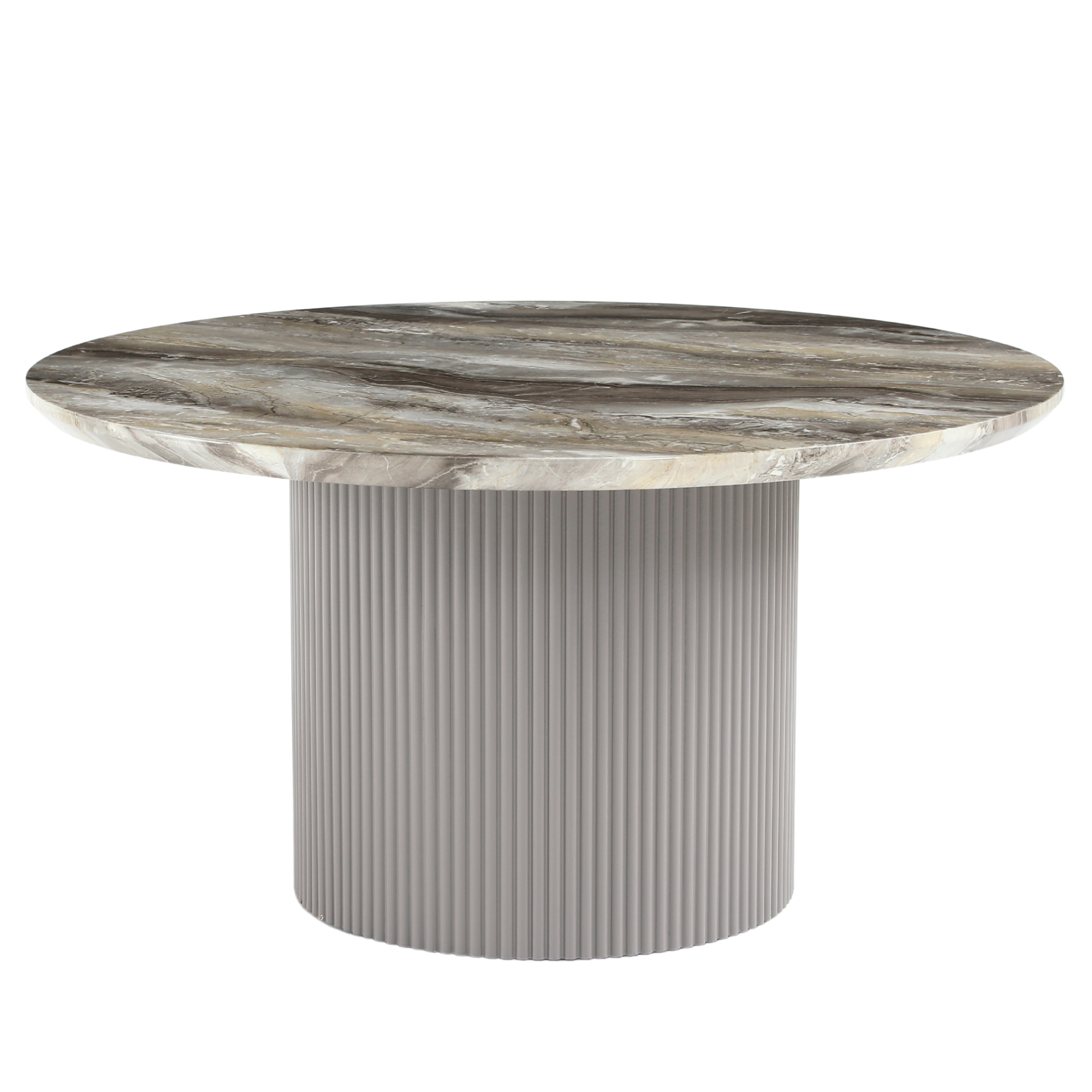 Carismamarmor_8 Carisma Couchtisch Ø80 beige Marmoroptik mit Säulenbein – Bild 1
