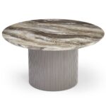 Carisma Couchtisch Ø80 beige Marmoroptik mit Säulenbein – Bild 2
