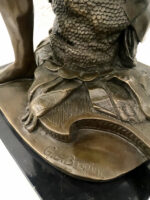 David mit Steinschleuder Bronzefigur auf Marmorsockel signiert – Bild 11