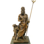 Mythologie Bronzefigur Hades mit Höllenhund mit Künstlersignatur