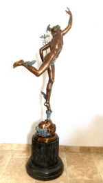 2 Meter hohe Bronze Skulptur nach Giovanni da Bologna Hermes der Götterbote – Bild 6