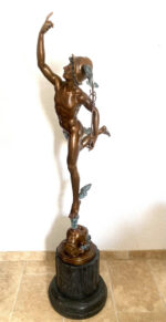 2 Meter hohe Bronze Skulptur nach Giovanni da Bologna Hermes der Götterbote – Bild 8