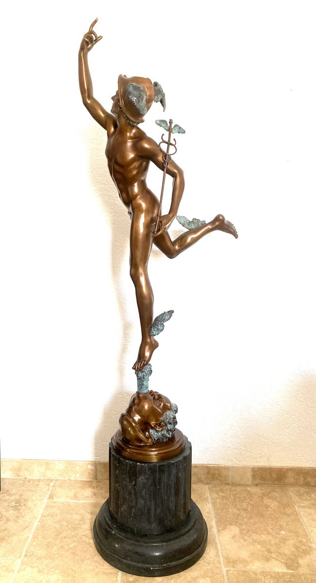 HermesderGoetterboteBronzeLebensgross 2 Meter hohe Bronze Skulptur nach Giovanni da Bologna Hermes der Götterbote – Bild 1
