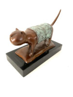 Moderne Handgefertigte Tierbronze Bronze Katze zweifarbig patiniert auf Marmor – Bild 3