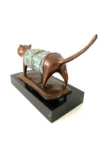 Moderne Handgefertigte Tierbronze Bronze Katze zweifarbig patiniert auf Marmor – Bild 5