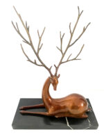 Tierfigur in Bronze -Bronzefigur -  Hirsch auf Marmorplattel signiert Milo – Bild 7