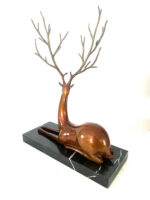 Tierfigur in Bronze -Bronzefigur -  Hirsch auf Marmorplattel signiert Milo – Bild 6