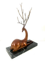 Tierfigur in Bronze -Bronzefigur -  Hirsch auf Marmorplattel signiert Milo – Bild 4