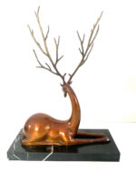 Tierfigur in Bronze -Bronzefigur -  Hirsch auf Marmorplattel signiert Milo – Bild 3