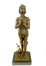 Johanna von Orléans Statue  -Jeanne d'Arc Bronzefigur auf Marmor signiert Mecie – Bild 3