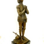 Johanna von Orléans Statue  -Jeanne d'Arc Bronzefigur auf Marmor signiert Mecie
