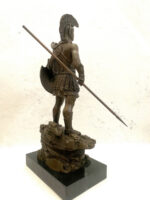 Bronzefigur Spartaner mit Speer und Schild - Bronze Krieger auf Marmorsockel – Bild 4