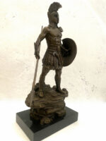 Bronzefigur Spartaner mit Speer und Schild - Bronze Krieger auf Marmorsockel – Bild 2