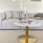 Lazio- runder Couchtisch in weißer Marmoroptik mit goldenen Beinen - Ø70 – Bild 2