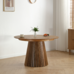 Lewis - Runder Lamellen-Esszimmer-Tisch in Eichenfurnier mit Ausziehfunktion 120/160/200 cm - 2 Zusatzplatten inklusive – Bild 7
