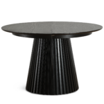 Lewis - Runder Lamellen-Esszimmer-Tisch in schwarzem Eichenfurnier mit Ausziehfunktion 120/160/200 cm - 2 Zusatzplatten inklusive – Bild 4