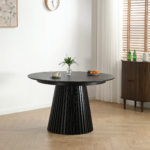 Lewis - Runder Lamellen-Esszimmer-Tisch in schwarzem Eichenfurnier mit Ausziehfunktion 120/160/200 cm - 2 Zusatzplatten inklusive – Bild 2