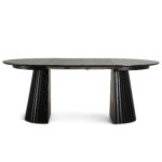 Lewis - Runder Lamellen-Esszimmer-Tisch in schwarzem Eichenfurnier mit Ausziehfunktion 120/160/200 cm - 2 Zusatzplatten inklusive – Bild 8